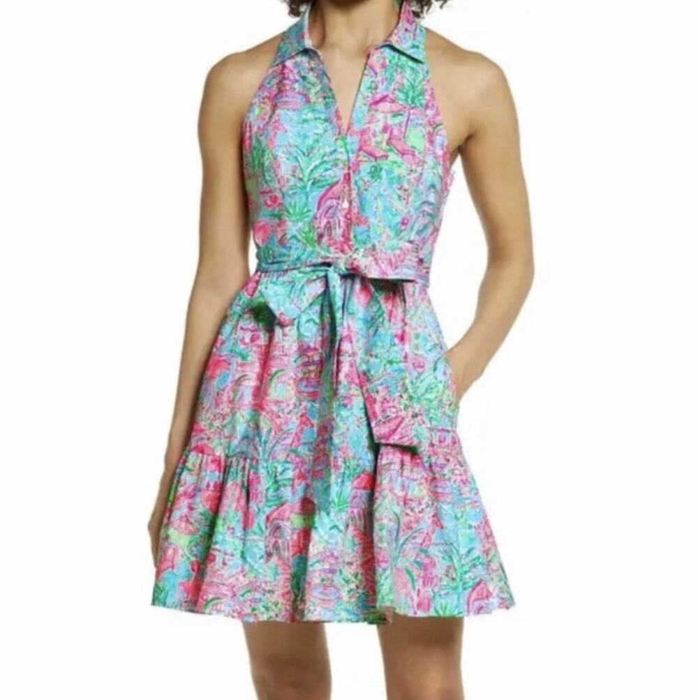 NWOT Lilly Pulitzer Trisha Stretch Shirtdress Bali Blue Spotted on Worth Sz 12